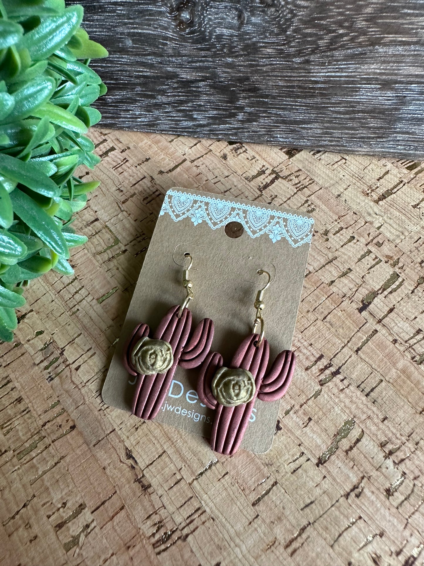 Polymer Clay Copper Cactus Earrings -large