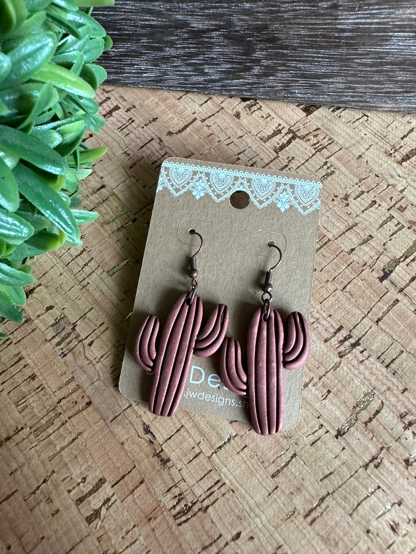 Polymer Clay Copper Cactus Earrings -large