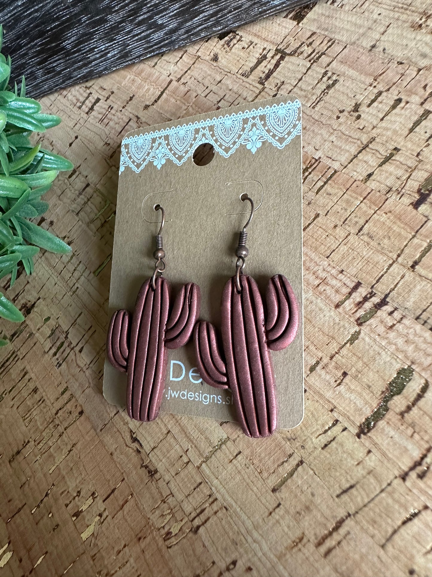 Polymer Clay Copper Cactus Earrings -large