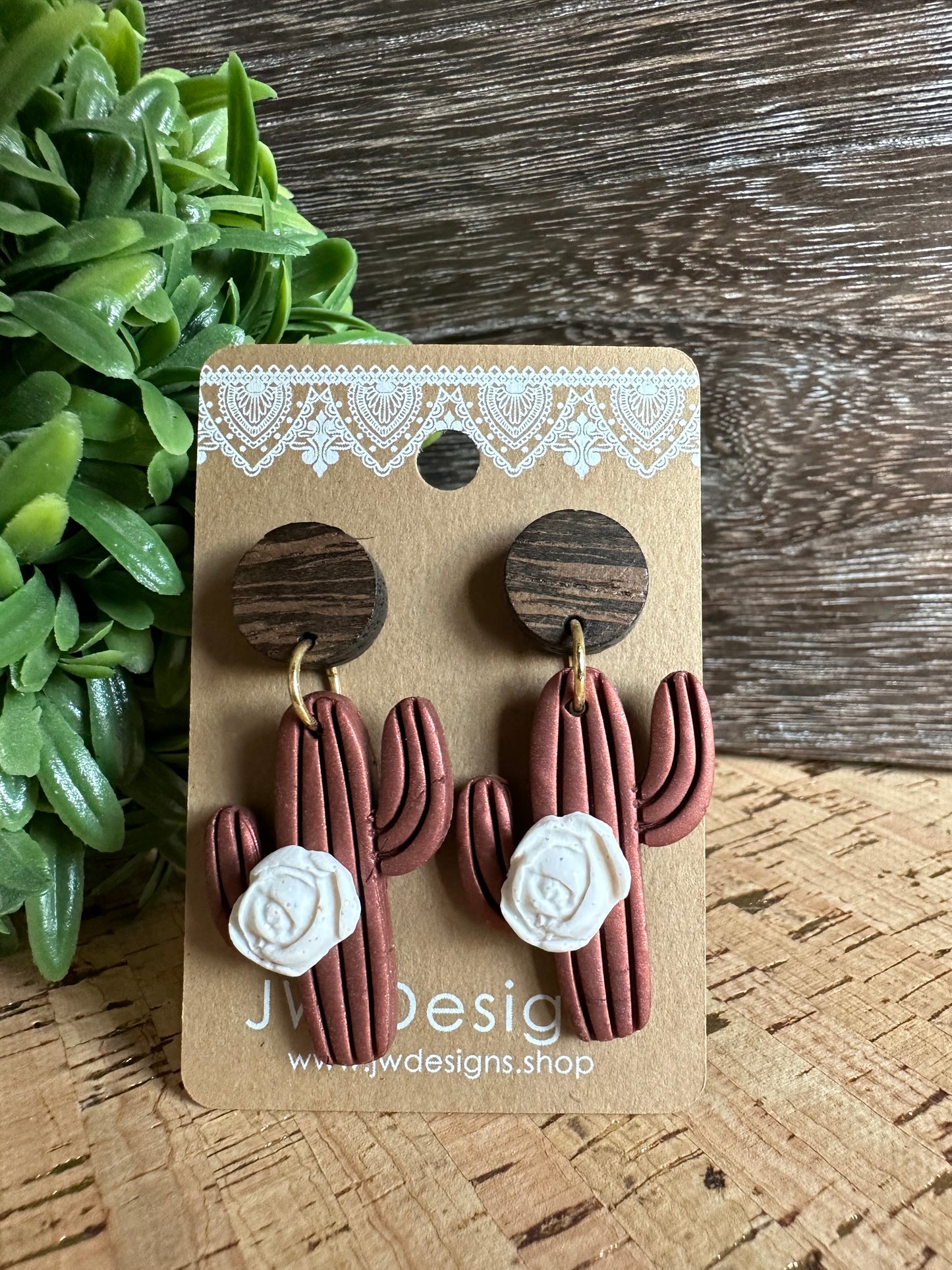 Polymer Clay Copper Cactus Earrings -large