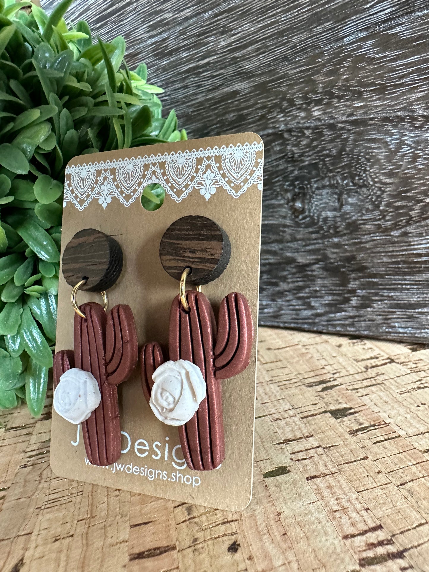 Polymer Clay Copper Cactus Earrings -large