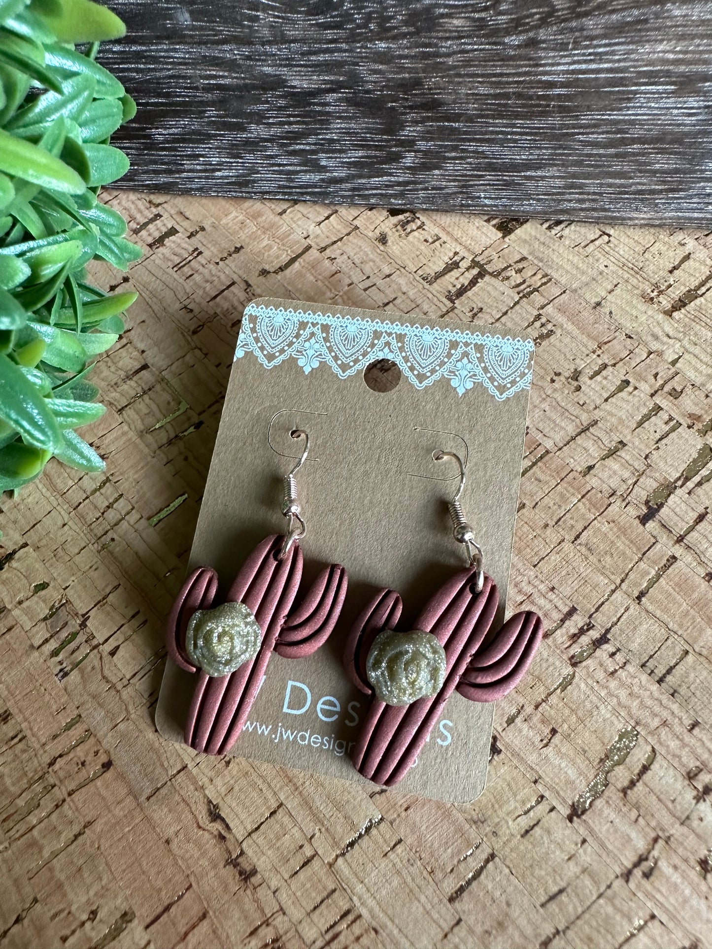 Polymer Clay Copper Cactus Earrings -large