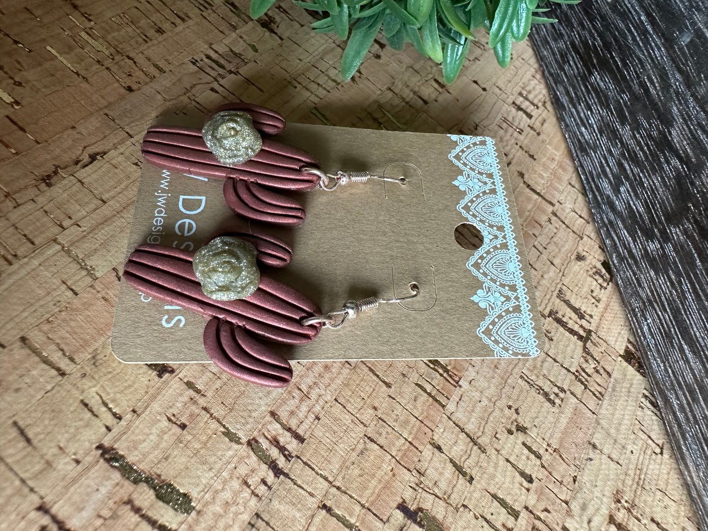 Polymer Clay Copper Cactus Earrings -large