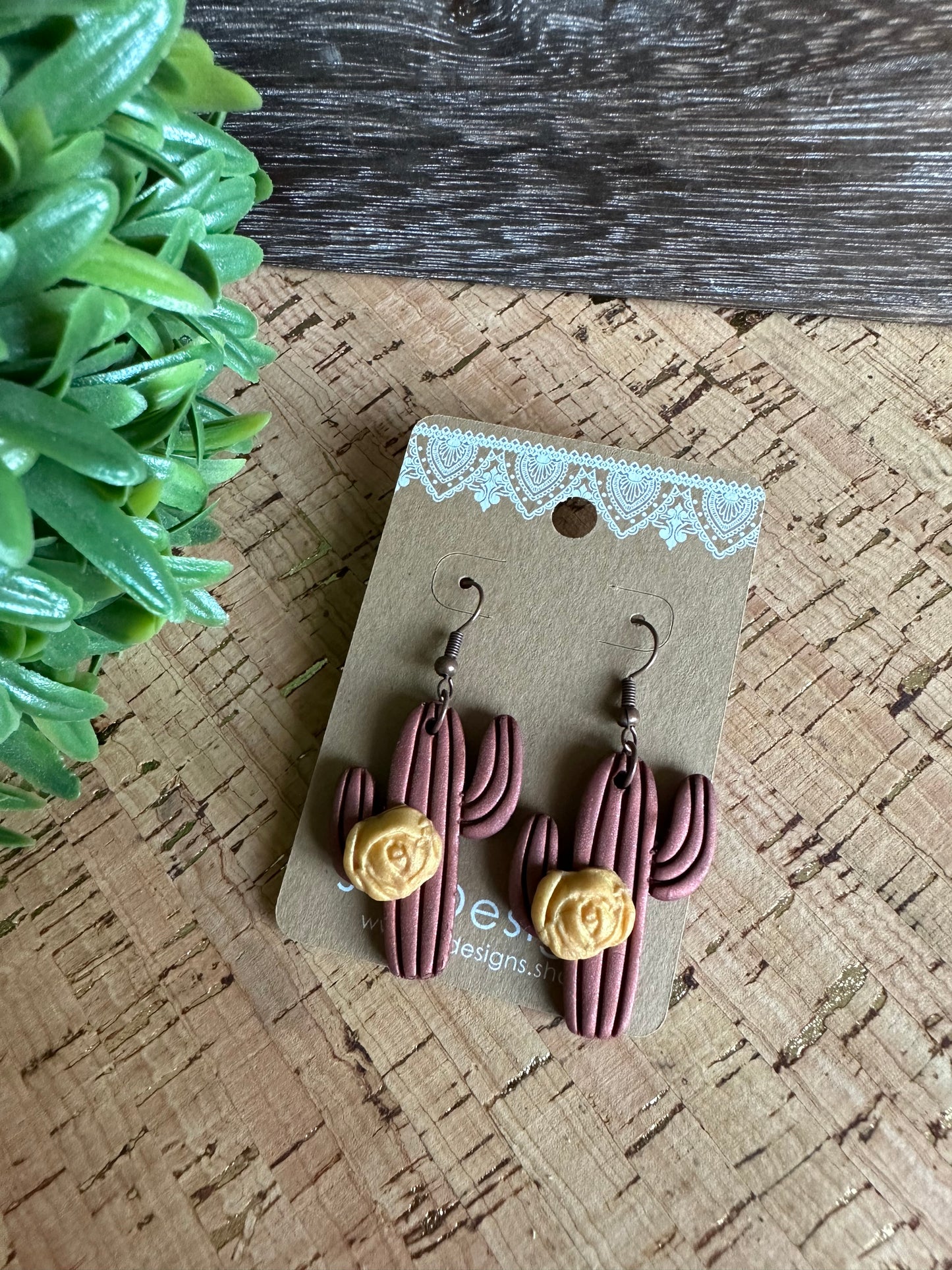 Polymer Clay Copper Cactus Earrings -large