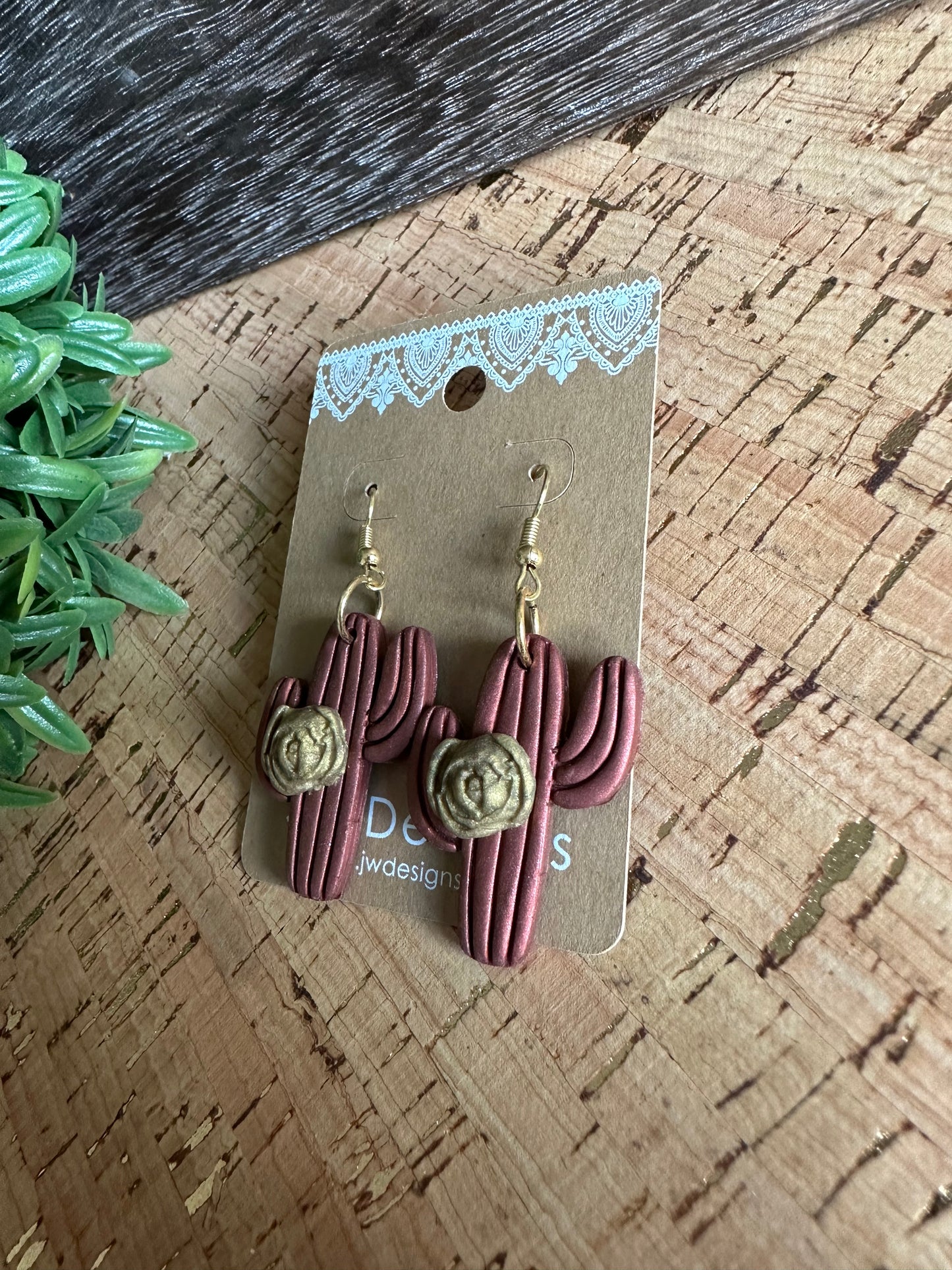 Polymer Clay Copper Cactus Earrings -large