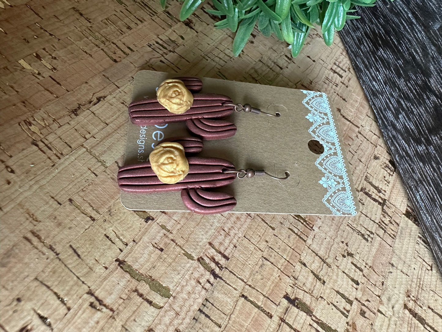 Polymer Clay Copper Cactus Earrings -large